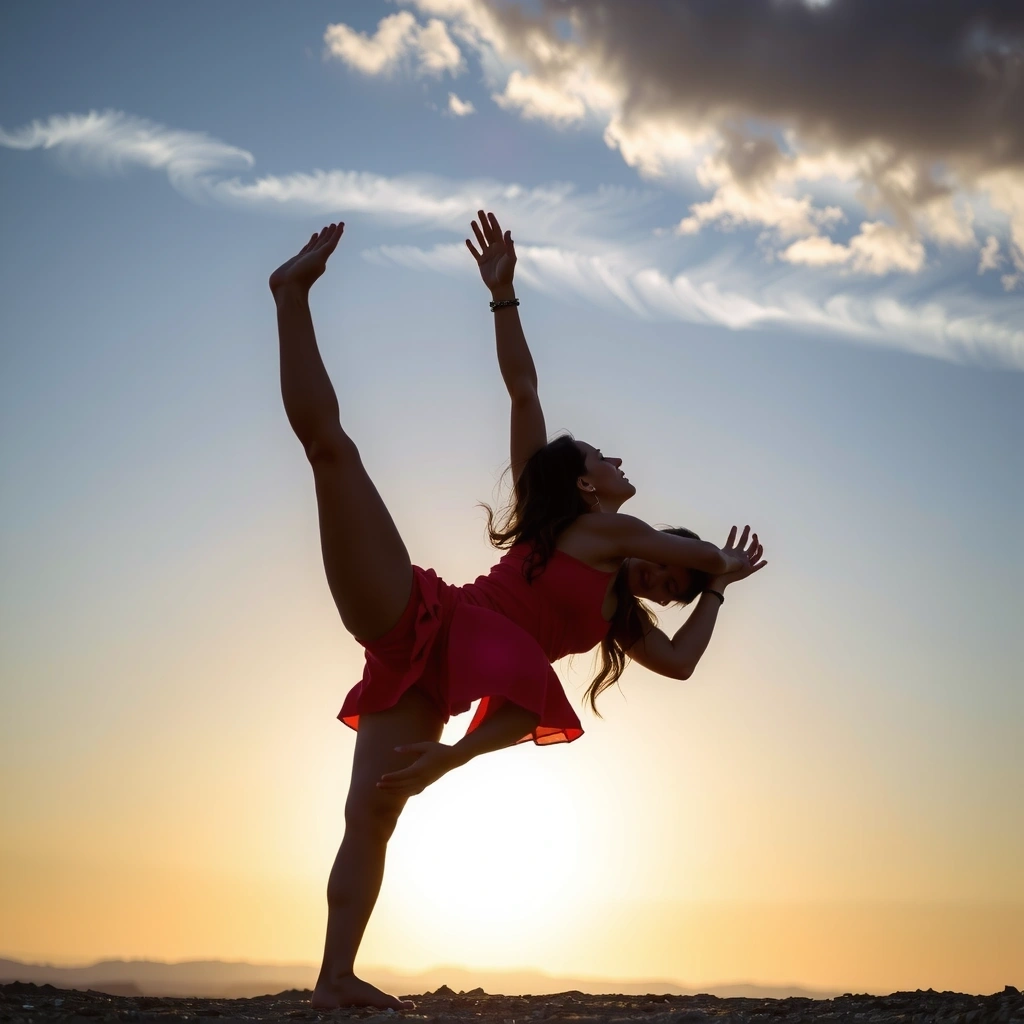 Hombre y mujer haciendo yoga al amanecer