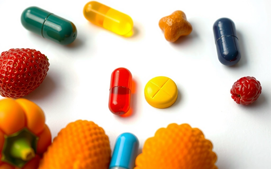 Vitaminas en cápsulas con frutas exóticas